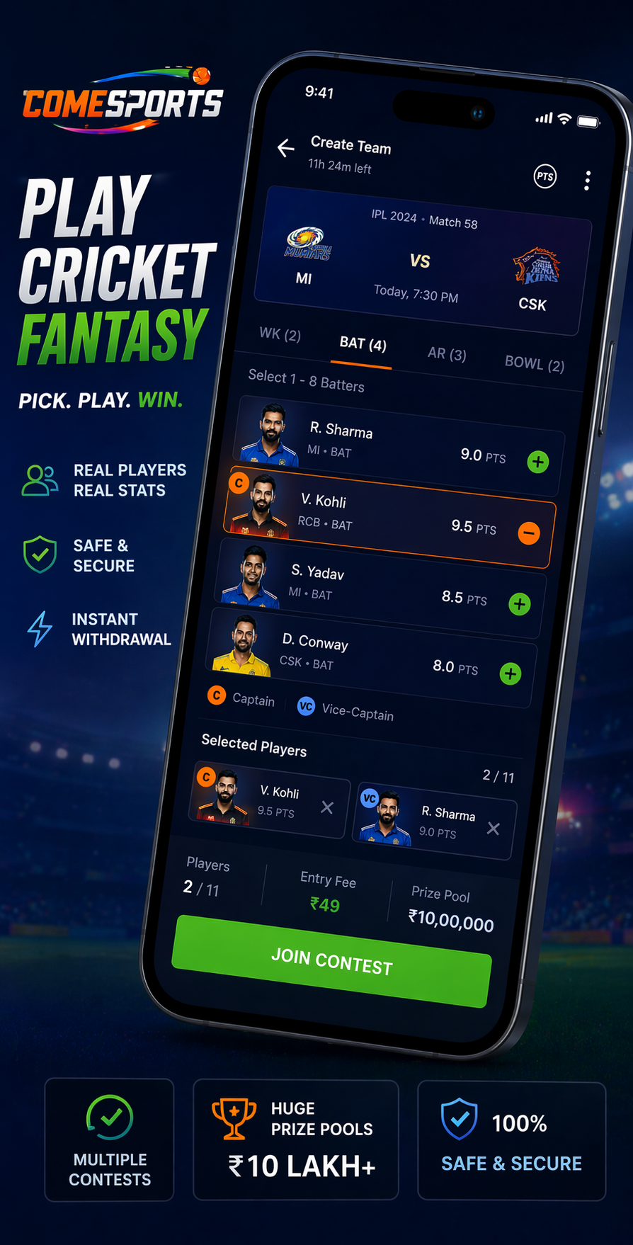 Play Cric App cricket fantasy visual